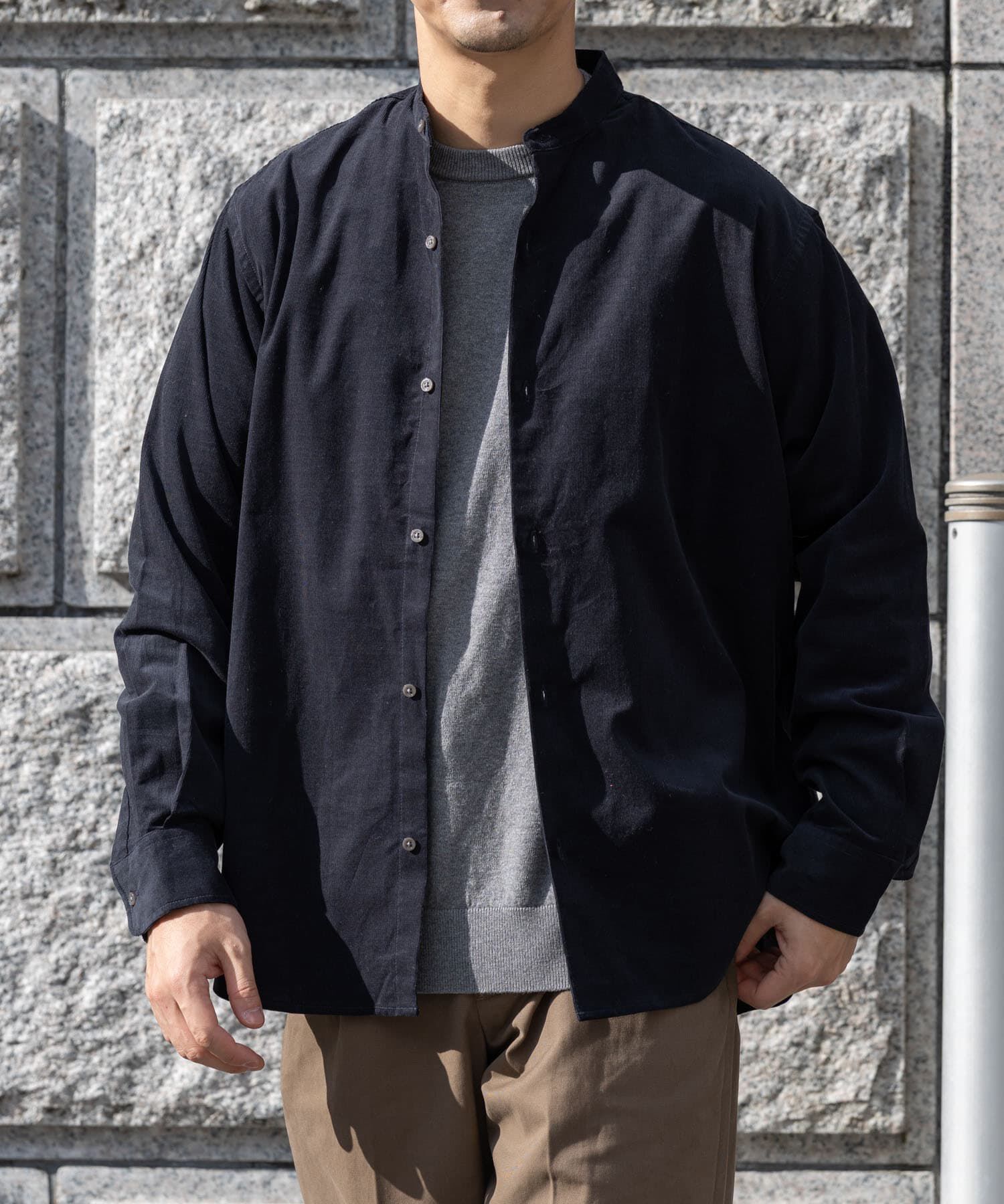 URBAN RESEARCH ROSSO「アーバンリラックスコーデュロイバンドシャツ」|シャツ・ブラウス|チャコールグレー