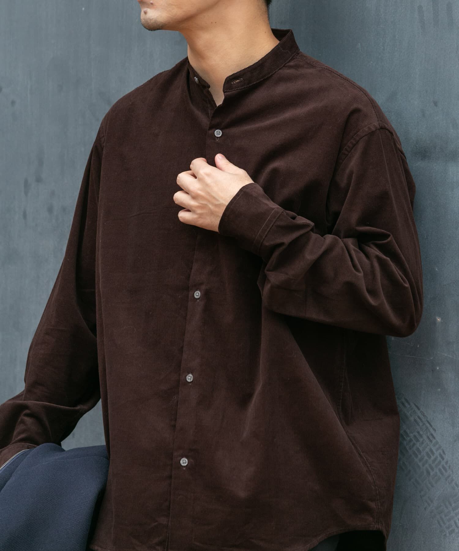 URBAN RESEARCH ROSSO「アーバンリラックスコーデュロイバンドシャツ」|シャツ・ブラウス|ダークブラウン