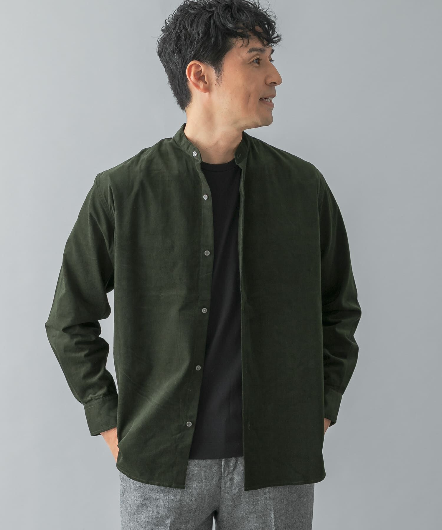 URBAN RESEARCH ROSSO「アーバンリラックスコーデュロイバンドシャツ」|シャツ・ブラウス|カーキ