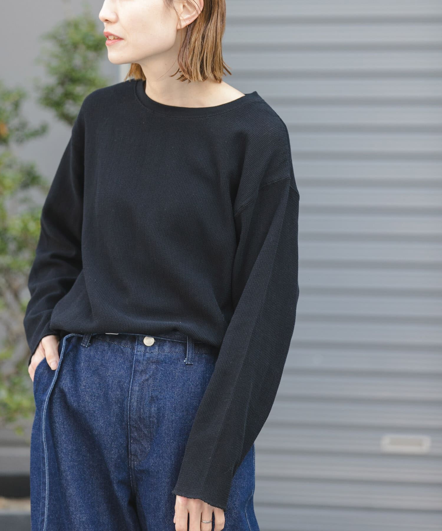 URBAN RESEARCH DOORS「FORK&SPOON　メッシュロングスリーブプルオーバー」|Tシャツ・カットソー|ブラック