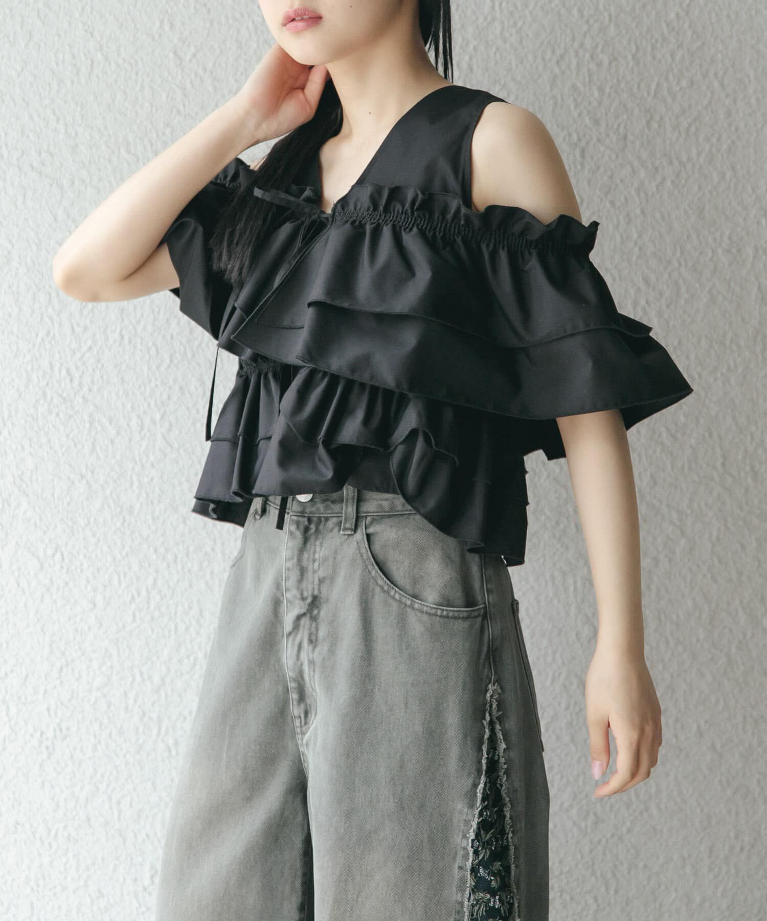  「マルチWAYクロスフリルブラウス」|シャツ・ブラウス|ブラック