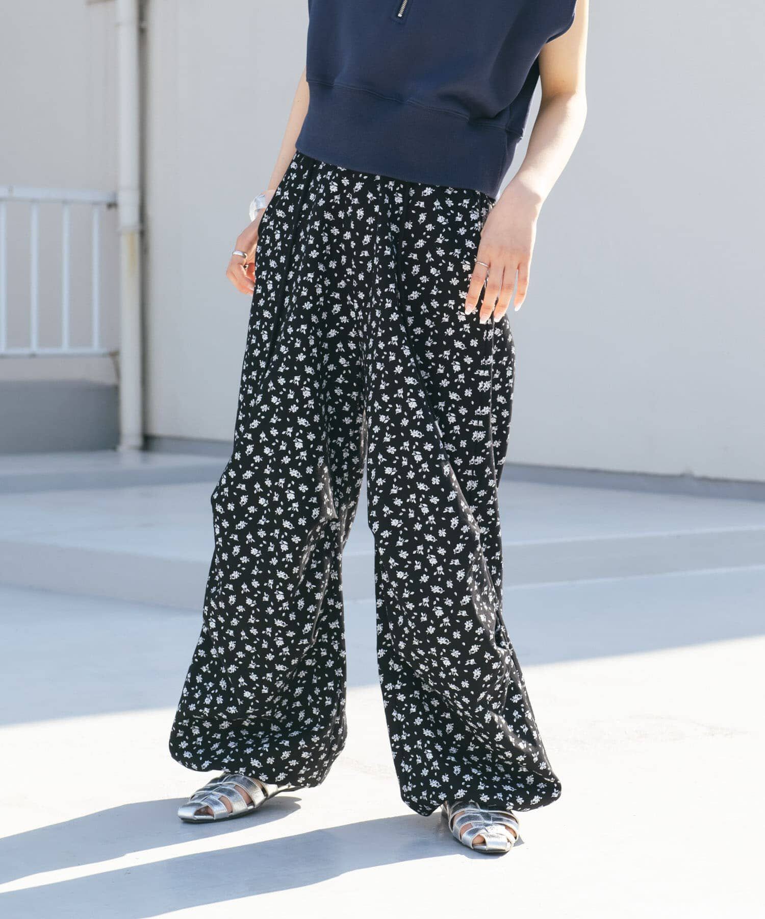  「フラワープリントドロストパンツ」|その他|ブラック