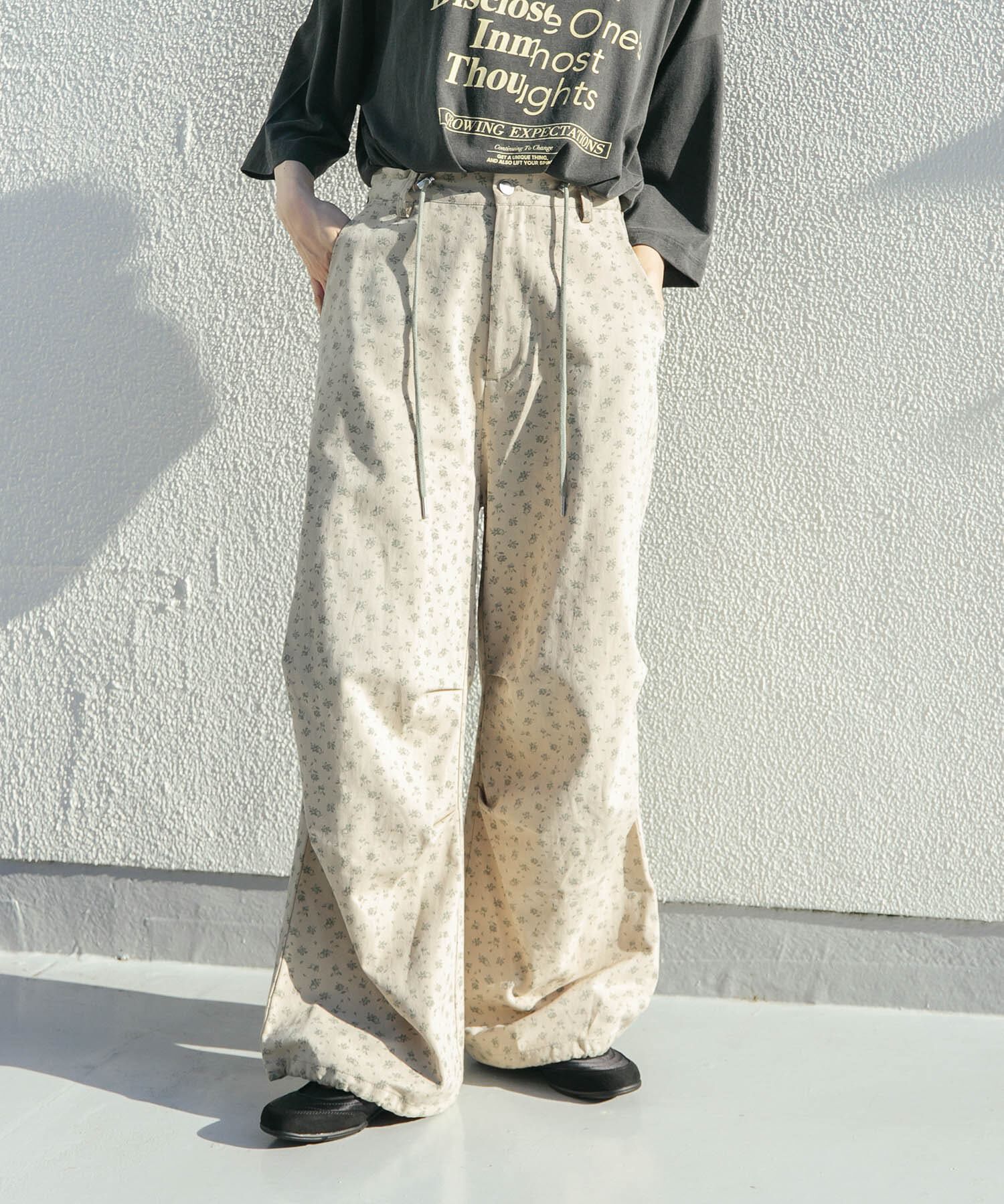  「フラワープリントドロストパンツ」|その他|ベージュ