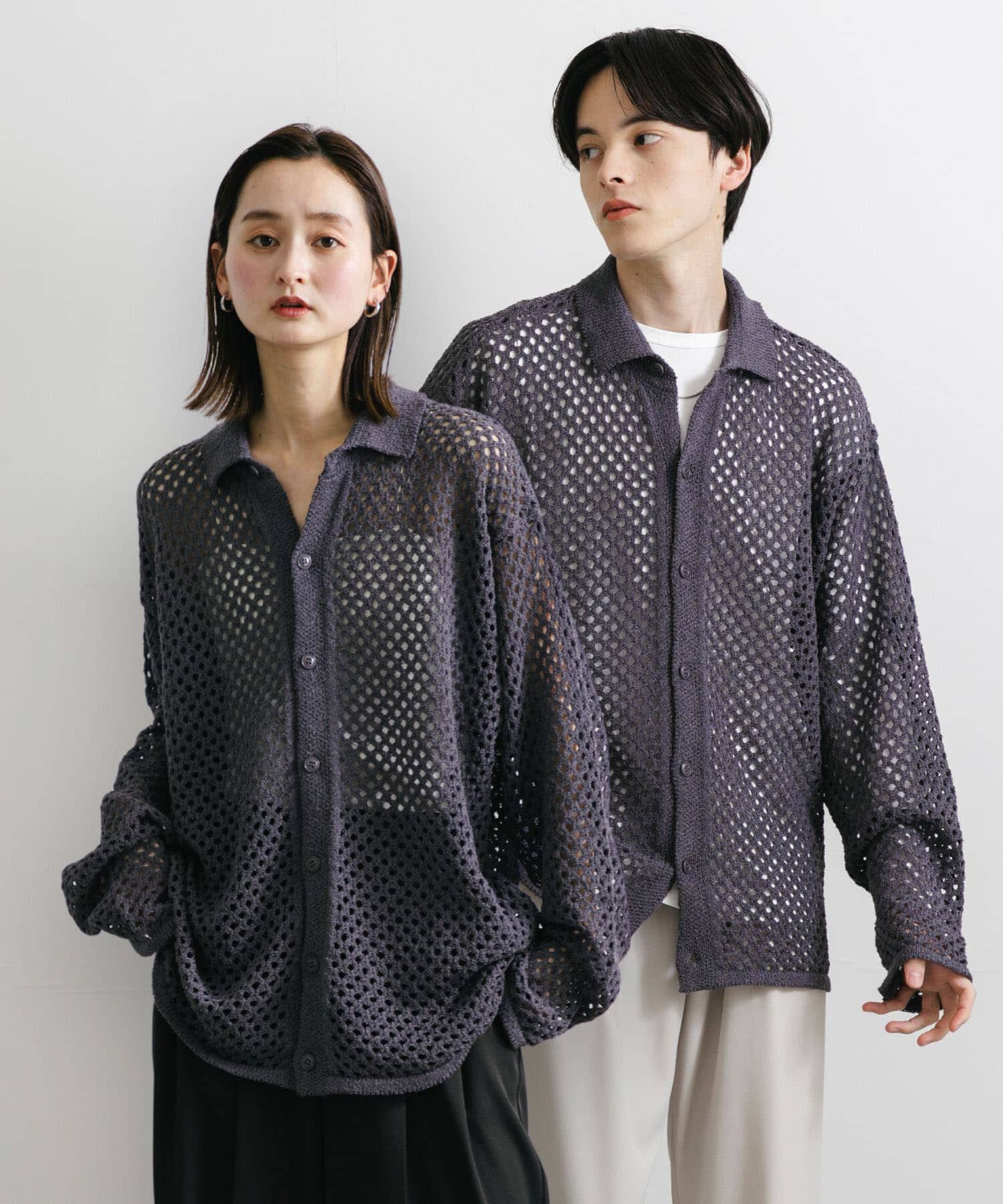 SENSE OF PLACE by URBAN RESEARCH「『ユニセックス』メッシュ衿付きカーディガン」|カーディガン|チャコールグレー