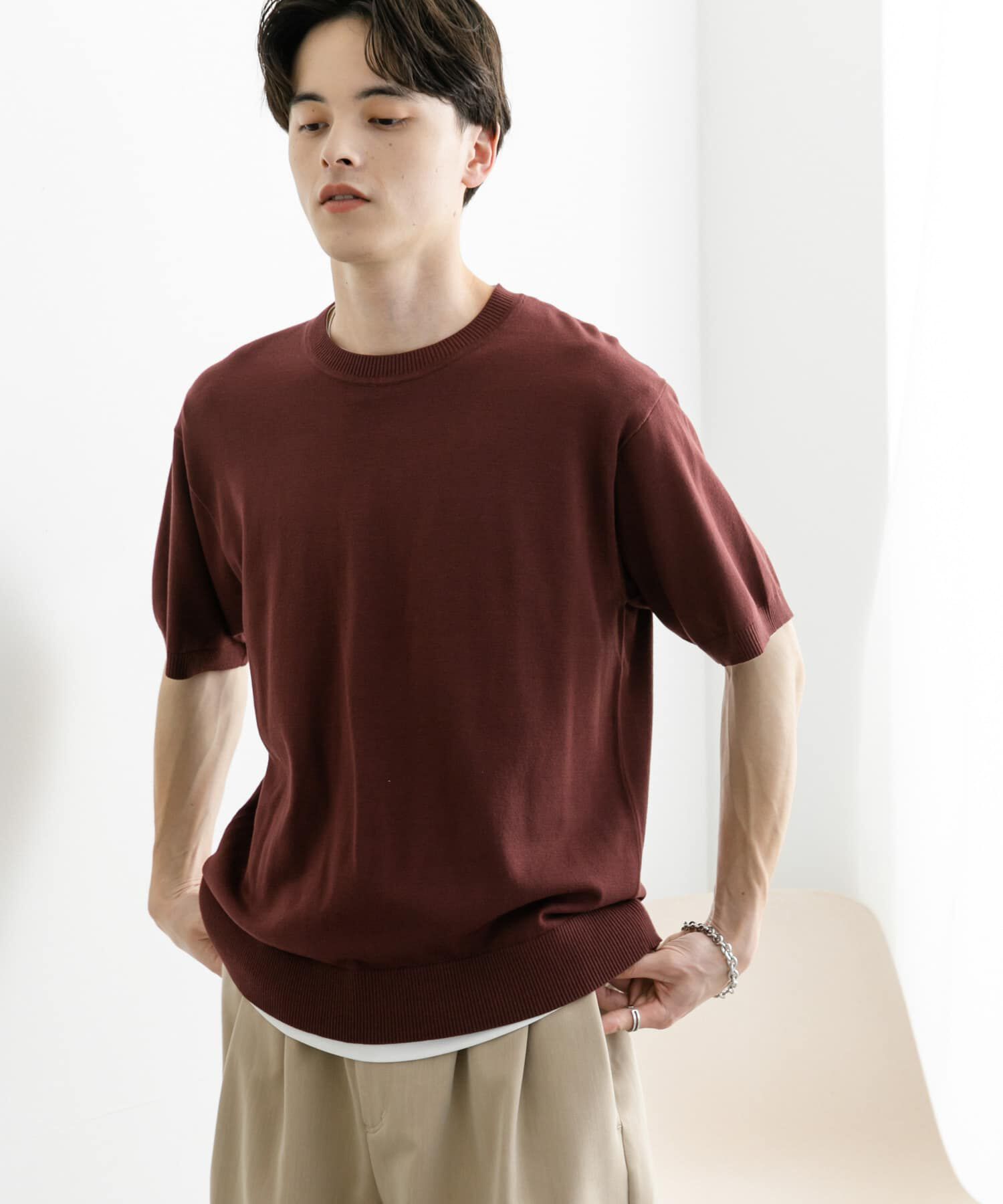 SENSE OF PLACE by URBAN RESEARCH「クルーネックニットショートスリーブTシャツ」|ニット・セーター|
