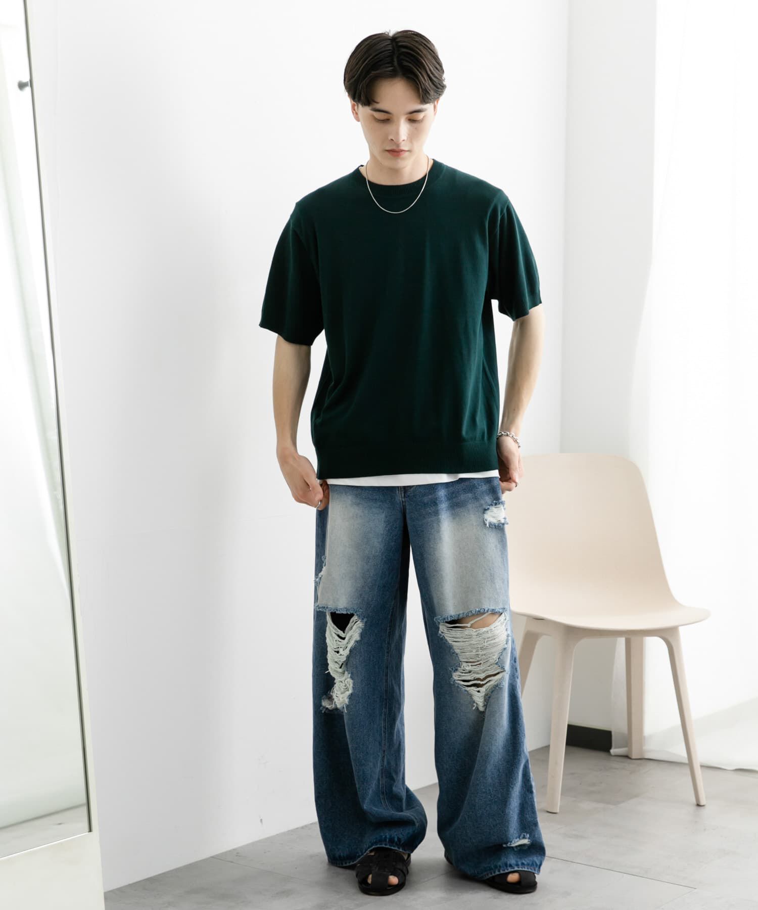 SENSE OF PLACE by URBAN RESEARCH「クルーネックニットショートスリーブTシャツ」|ニット・セーター|