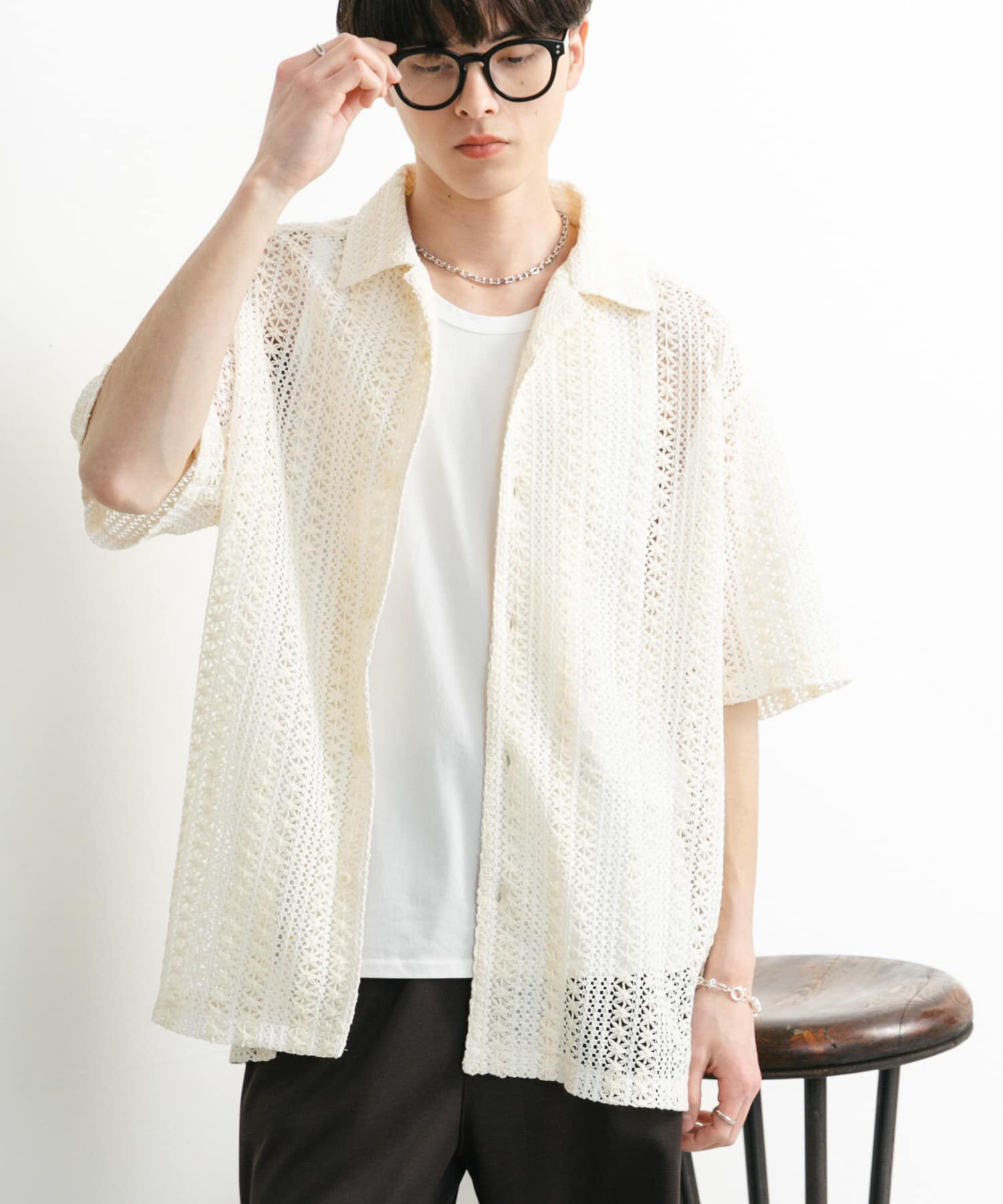 SENSE OF PLACE by URBAN RESEARCH「『ユニセックス』アソートレースオープンカラーショートスリーブシャツ」|シャツ・ブラウス|