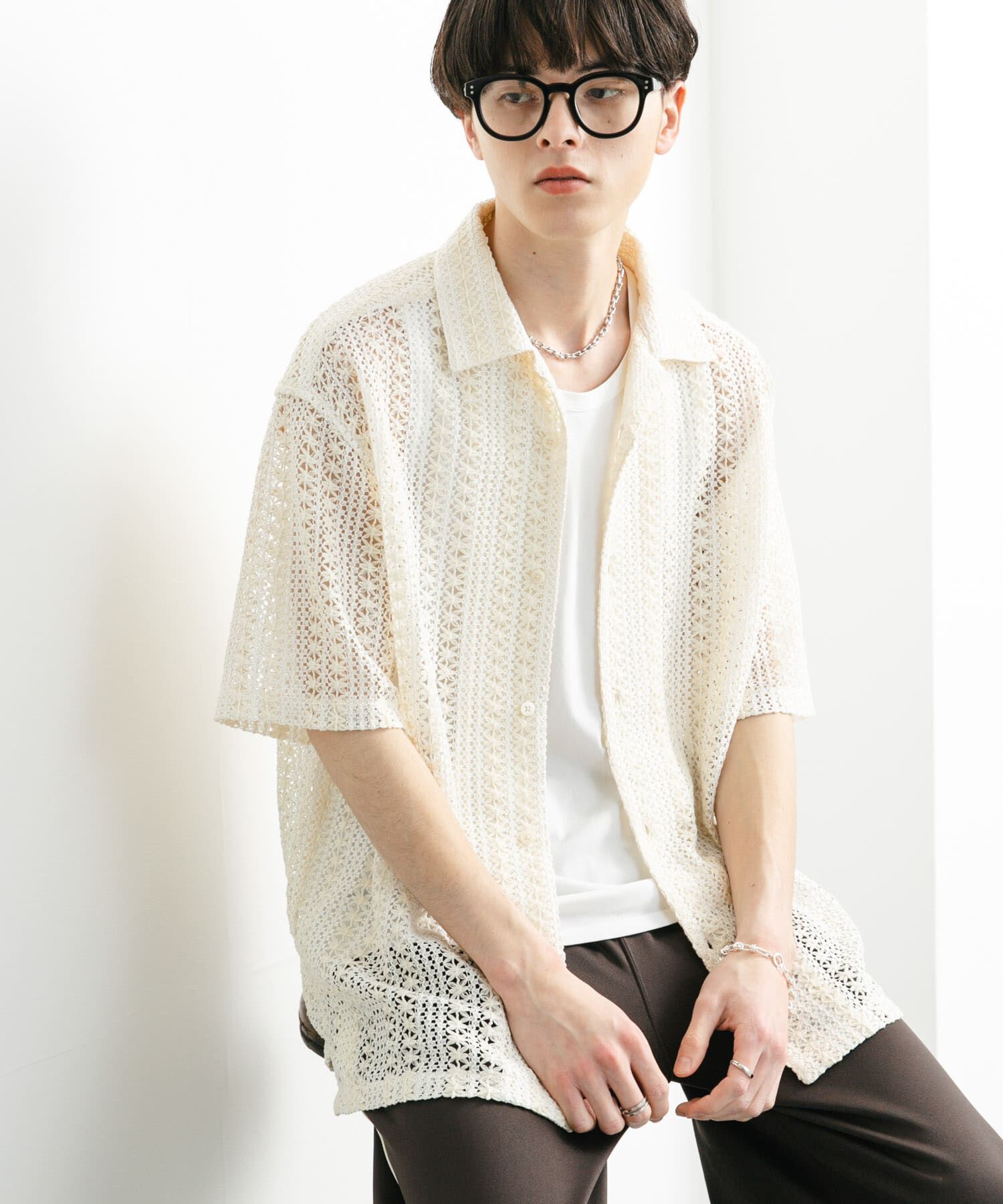 SENSE OF PLACE by URBAN RESEARCH「『ユニセックス』アソートレースオープンカラーショートスリーブシャツ」|シャツ・ブラウス|