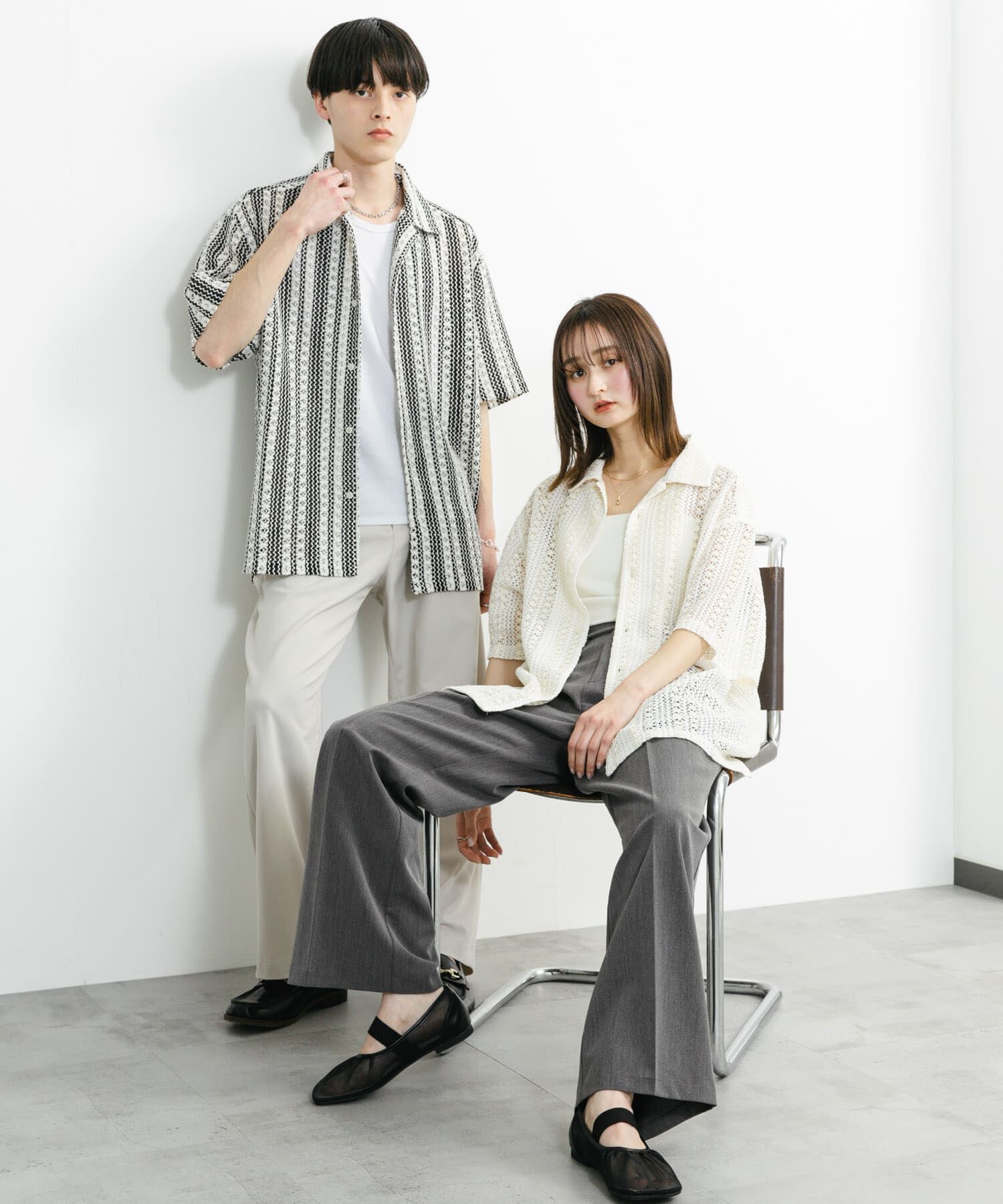 SENSE OF PLACE by URBAN RESEARCH「『ユニセックス』アソートレースオープンカラーショートスリーブシャツ」|シャツ・ブラウス|