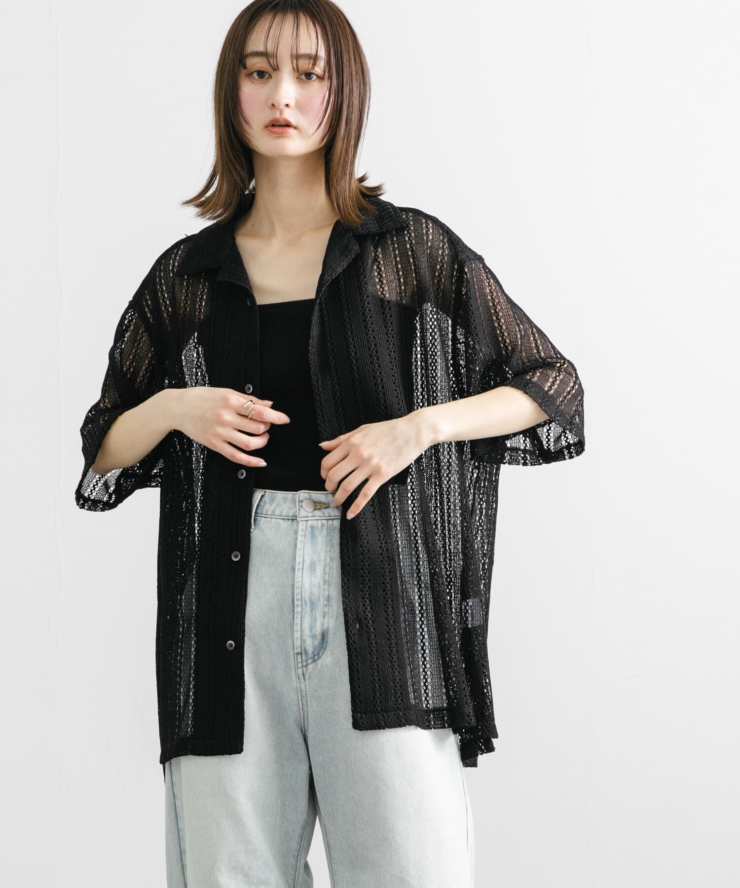 SENSE OF PLACE by URBAN RESEARCH「『ユニセックス』アソートレースオープンカラーショートスリーブシャツ」|シャツ・ブラウス|