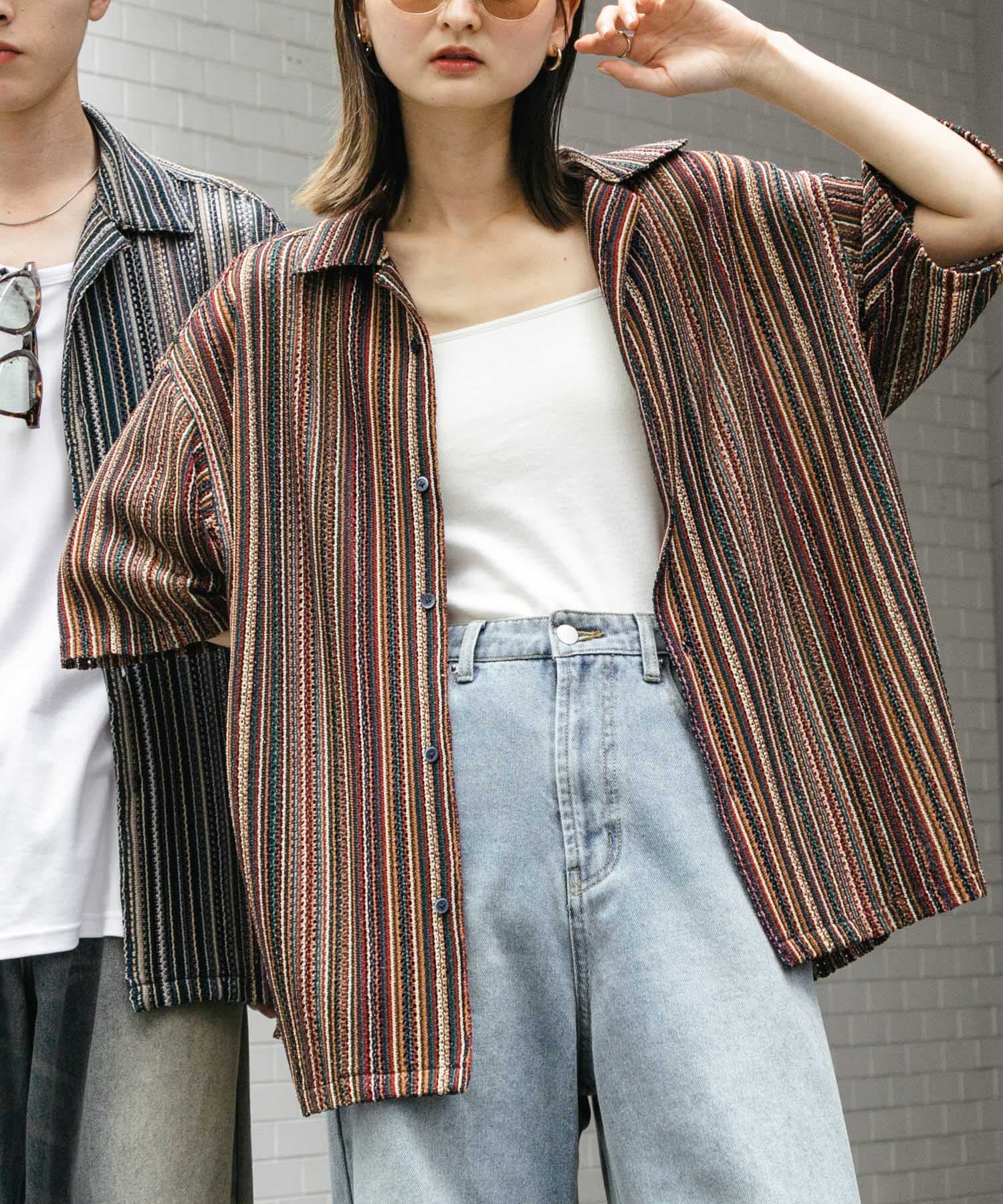 SENSE OF PLACE by URBAN RESEARCH「『ユニセックス』アソートレースオープンカラーショートスリーブシャツ」|シャツ・ブラウス|