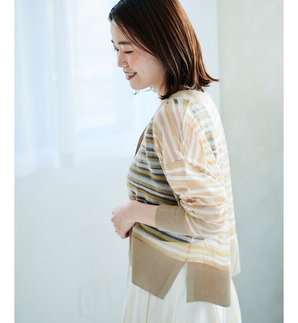 le.coeur blanc「《手洗い可能》マルチボーダーシアーカーディガン」|カーディガン|