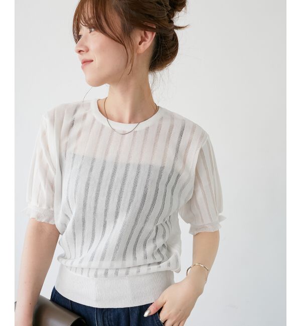 「《WEB限定アイテム》シアーストライプニット」|ニット・セーター|
