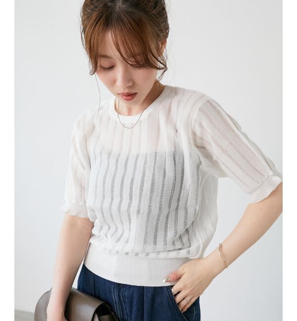  「《WEB限定アイテム》シアーストライプニット」|ニット・セーター|