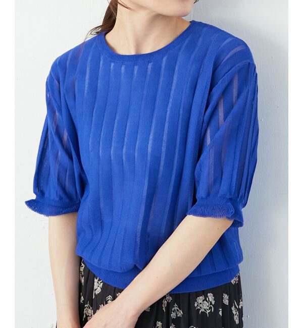  「《WEB限定アイテム》シアーストライプニット」|ニット・セーター|ブルー