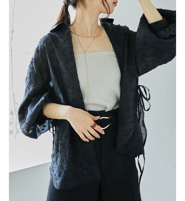 MAJESTICLEGON「サイドリボンシアーシャツ」|シャツ・ブラウス|ブラック柄