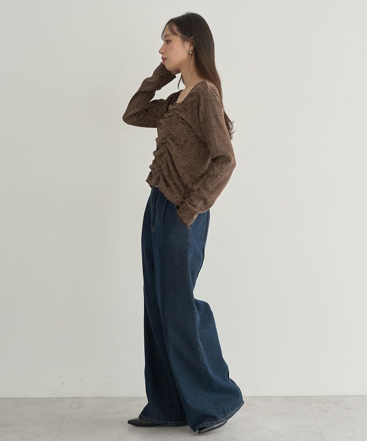 earth music&ecology「プリーツベロア風ギャザープルオーバー」|Tシャツ・カットソー|