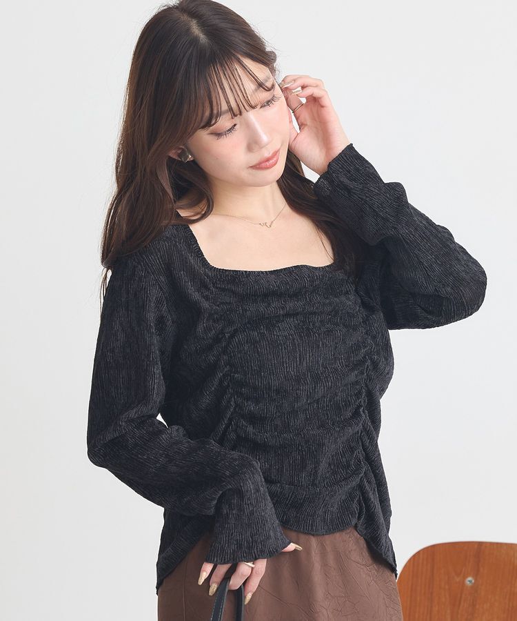 earth music&ecology「プリーツベロア風ギャザープルオーバー」|Tシャツ・カットソー|