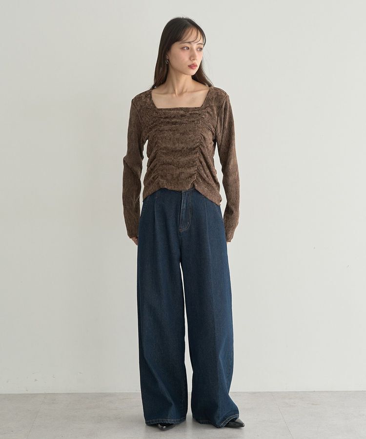 earth music&ecology「プリーツベロア風ギャザープルオーバー」|Tシャツ・カットソー|