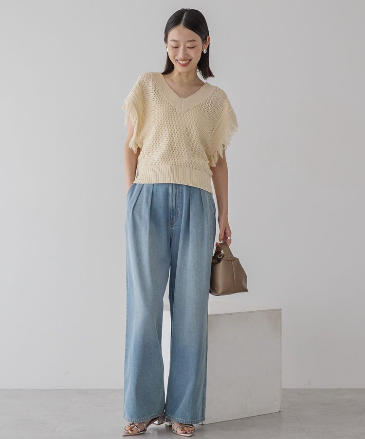 AMERICAN HOLIC「袖フリンジショート丈プルオーバー」|ニット・セーター|