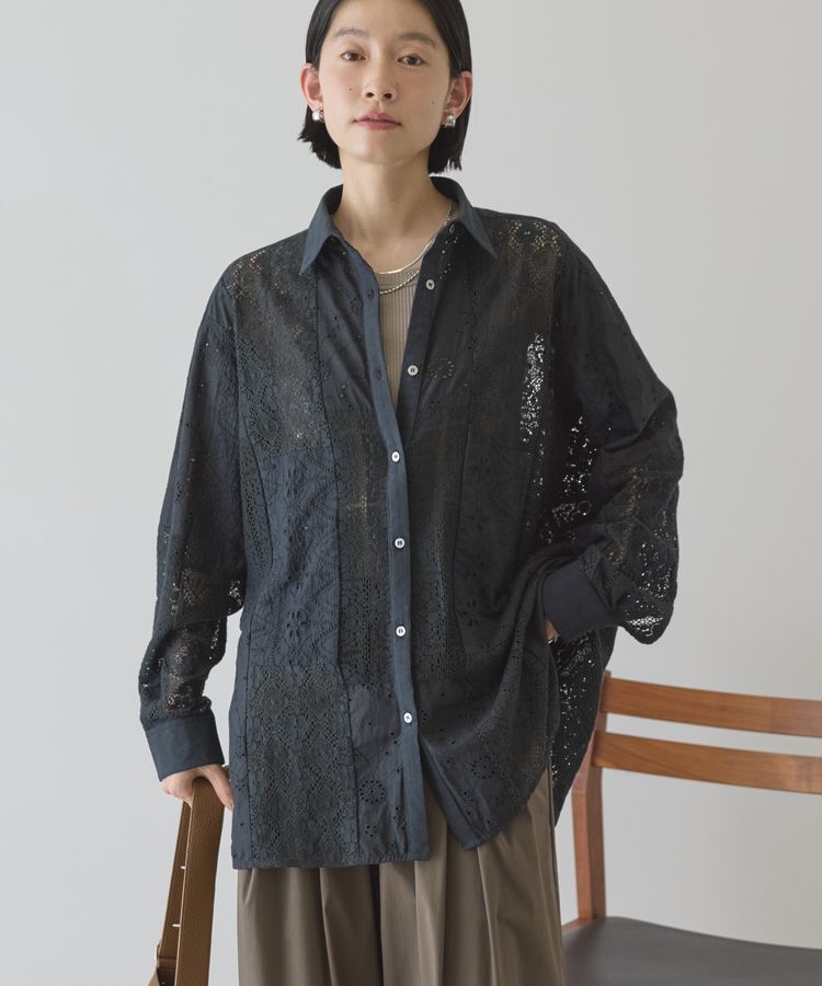 AMERICAN HOLIC「レースパッチワークシャツ」|シャツ・ブラウス|Black