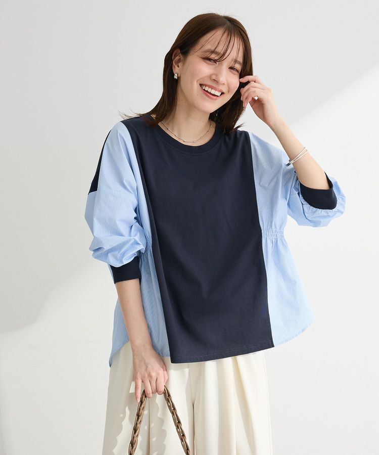 Green Parks「7分袖サイドシャーリングドッキングプルオーバー」|Tシャツ・カットソー|