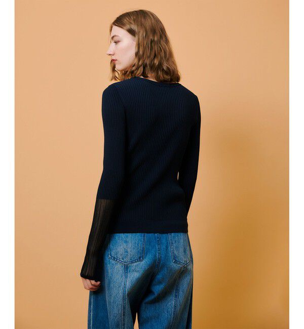 allureville「シアーカフスラウンドネックプルオーバー」|ニット・セーター|