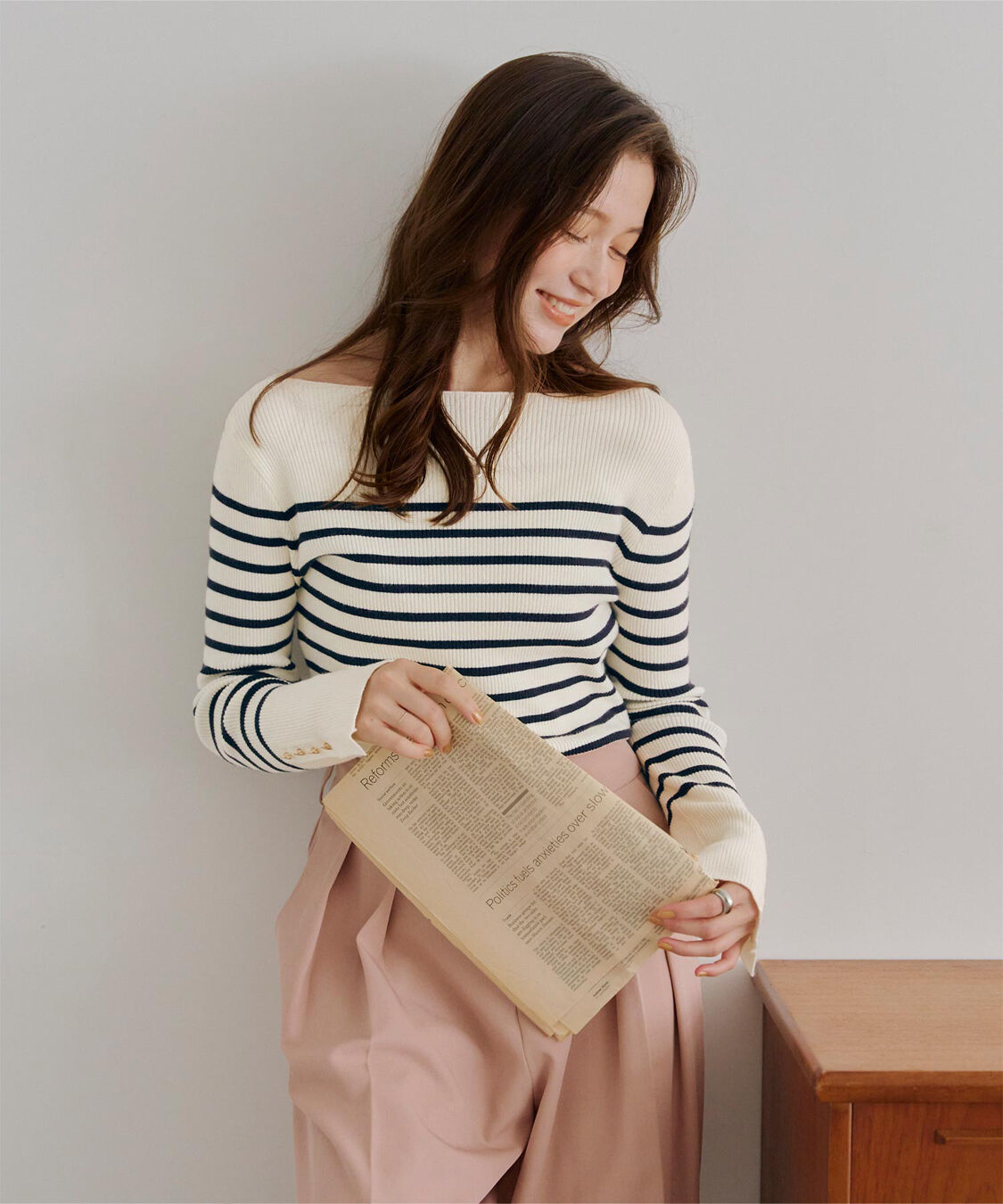 titivate「ボートネックゴールド釦デザインニット」|ニット・セーター|