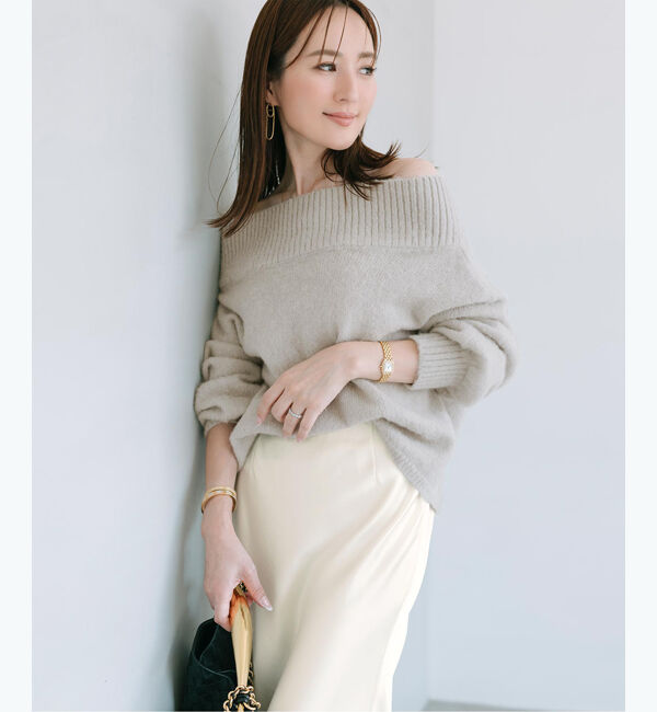 ur's「【星玲奈さんコラボアイテム】ウールブレンドオフショルダーニット」|ニット・セーター|ライトグレー