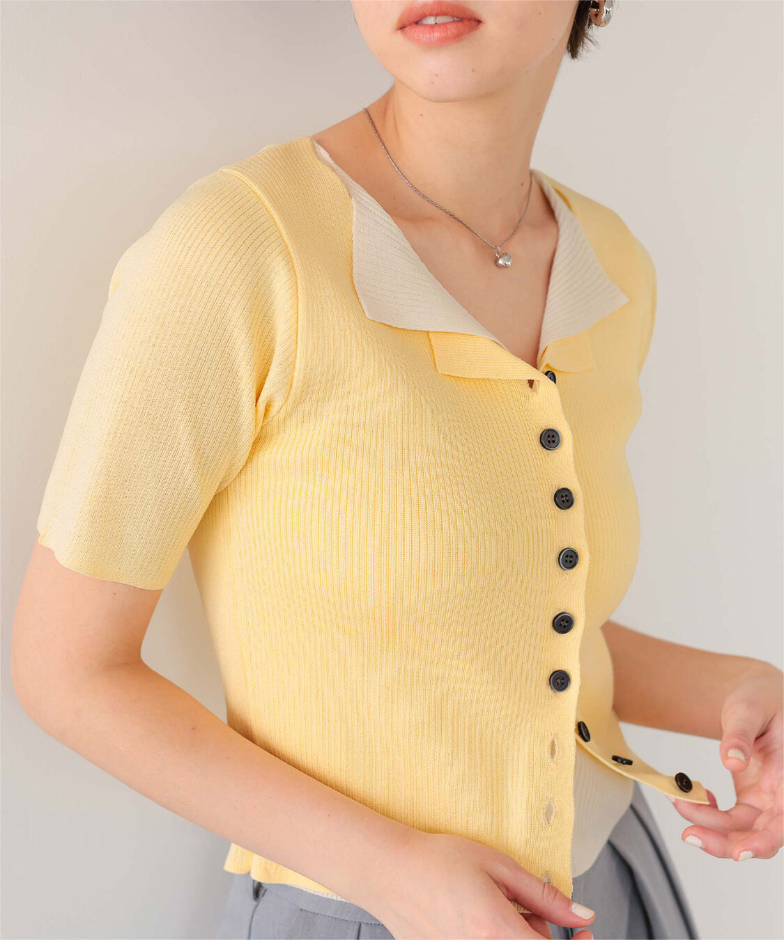 titivate「レイヤード風ハーフスリーブリブニットトップス」|ニット・セーター|