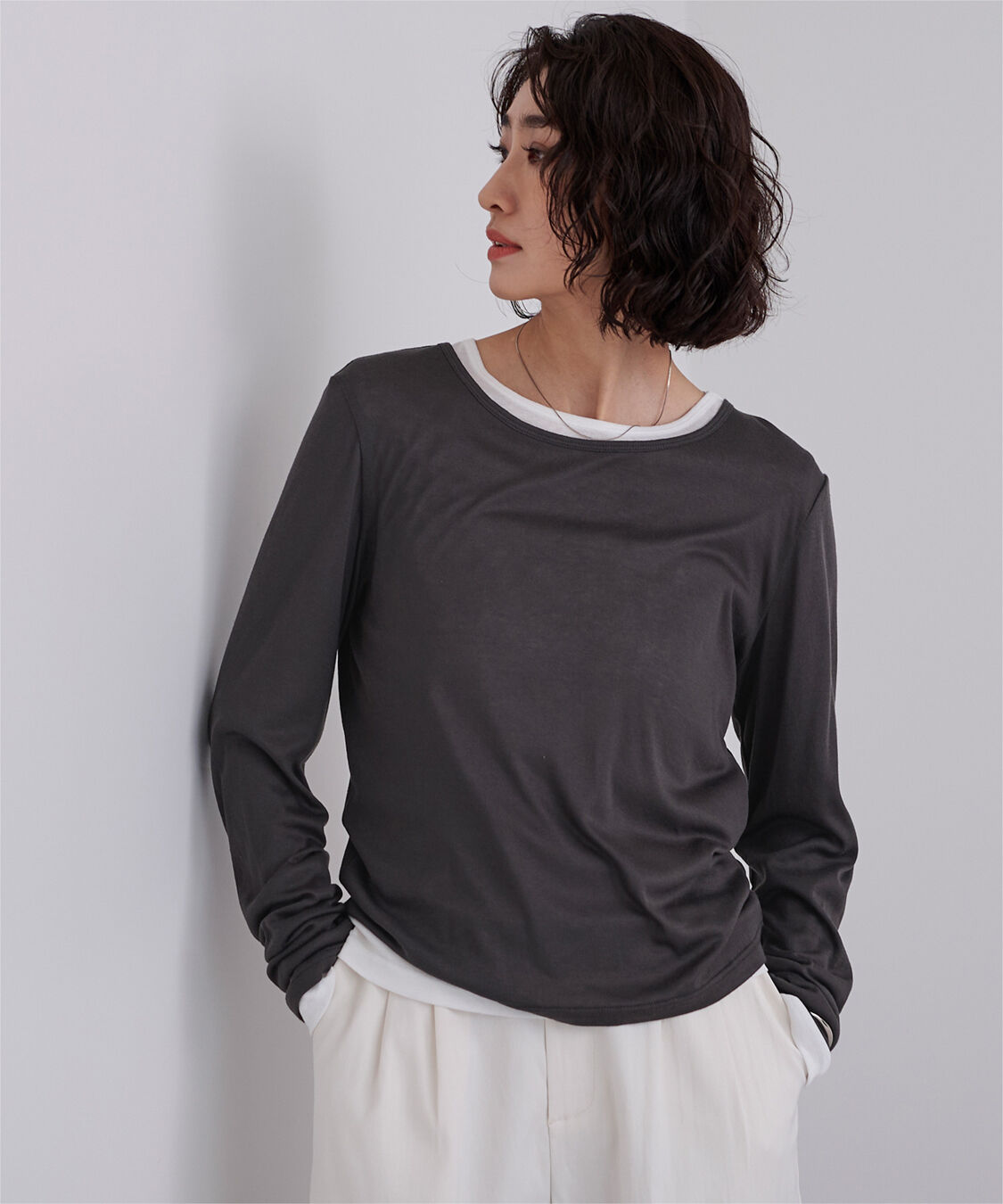 ur's「レイヤードトップスセット」|Tシャツ・カットソー|チャコール