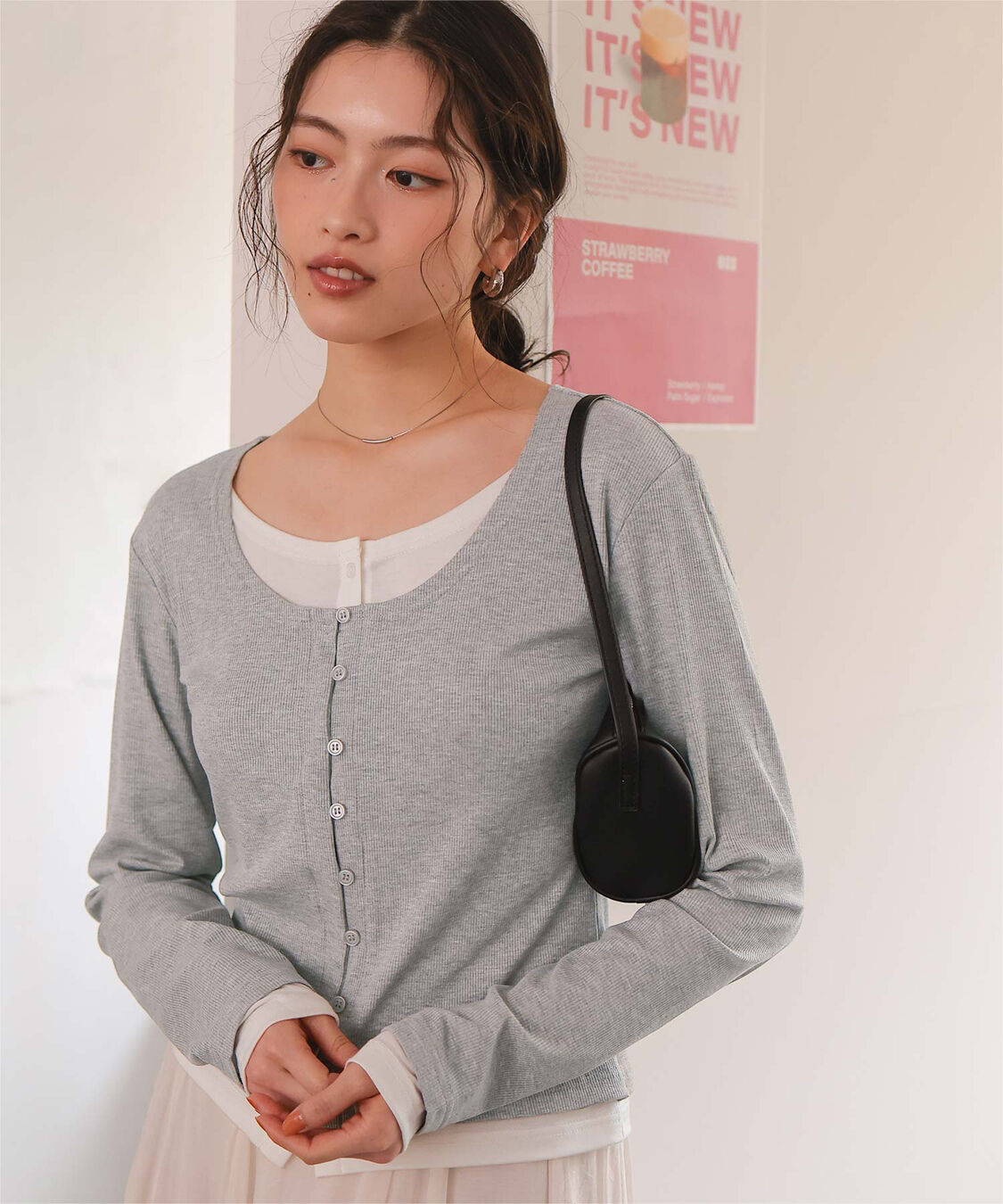 titivate「レイヤード風リブカットソートップス」|Tシャツ・カットソー|グレー