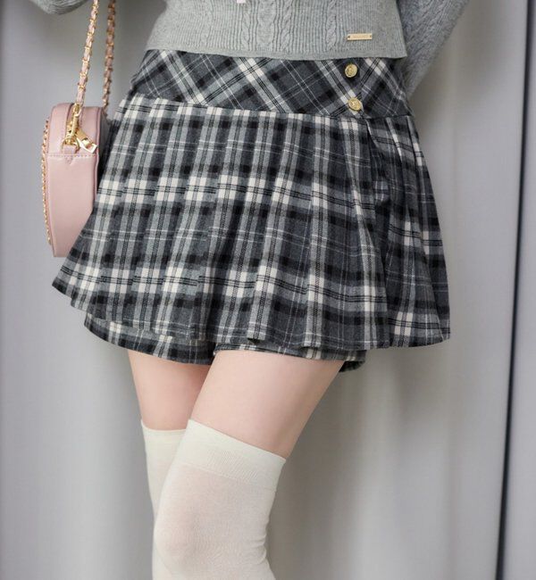  「金ボタンプリーツスカート」|スカート|グレー系その他