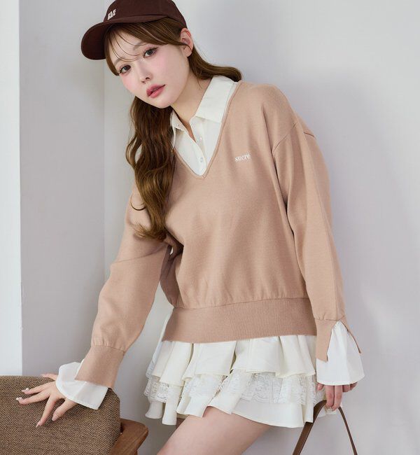  「ニットドッキングチュニックシャツワンピ」|ワンピース|