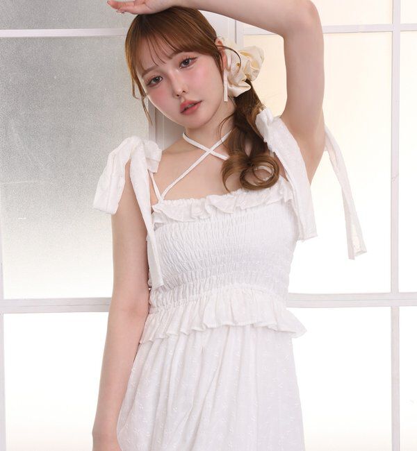  「肩リボンシャーリングワンピース」|ワンピース|