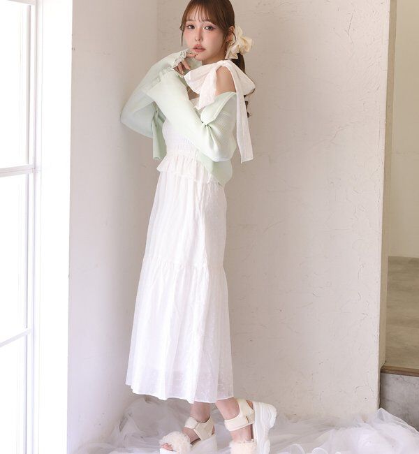 「肩リボンシャーリングワンピース」|ワンピース|