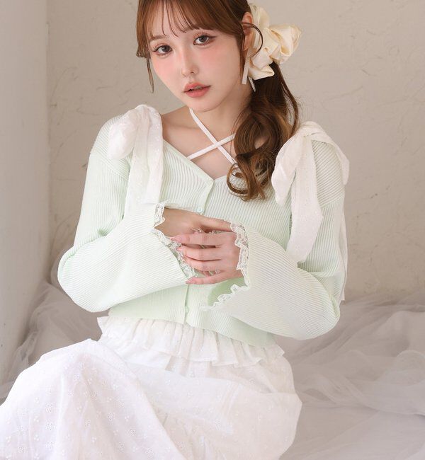  「肩リボンシャーリングワンピース」|ワンピース|