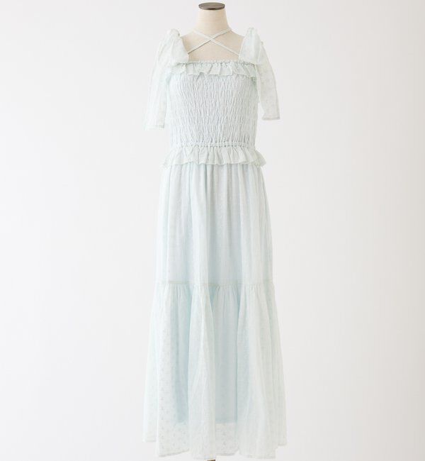  「肩リボンシャーリングワンピース」|ワンピース|