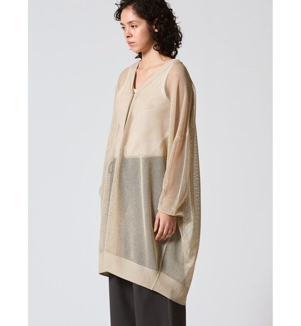 mizuiro ind「mizuiro ind メッシュ柄Vネックロングカーディガン」|ニット・セーター|