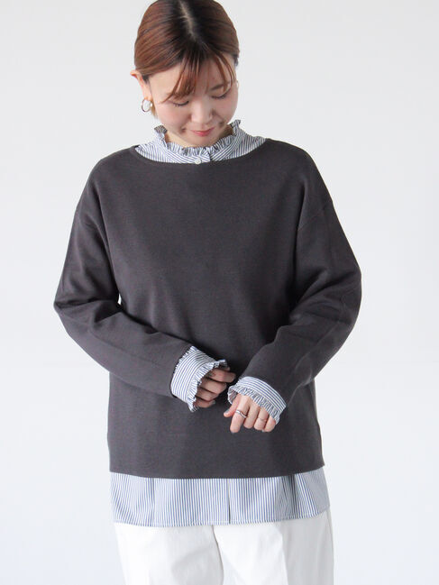 Lugnoncure「ミラノリブボートネックニット」|ニット・セーター|チャコールグレー