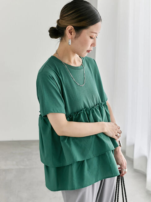 Samansa Mos2 blue「【接触冷感】ドッキングティアードプルオーバー」|Tシャツ・カットソー|