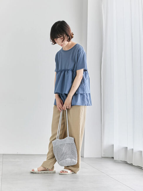 Samansa Mos2 blue「【接触冷感】ドッキングティアードプルオーバー」|Tシャツ・カットソー|