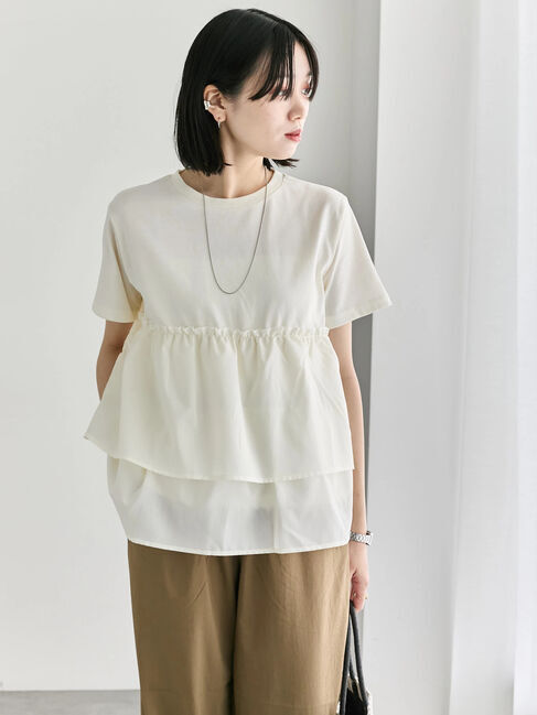 Samansa Mos2 blue「【接触冷感】ドッキングティアードプルオーバー」|Tシャツ・カットソー|