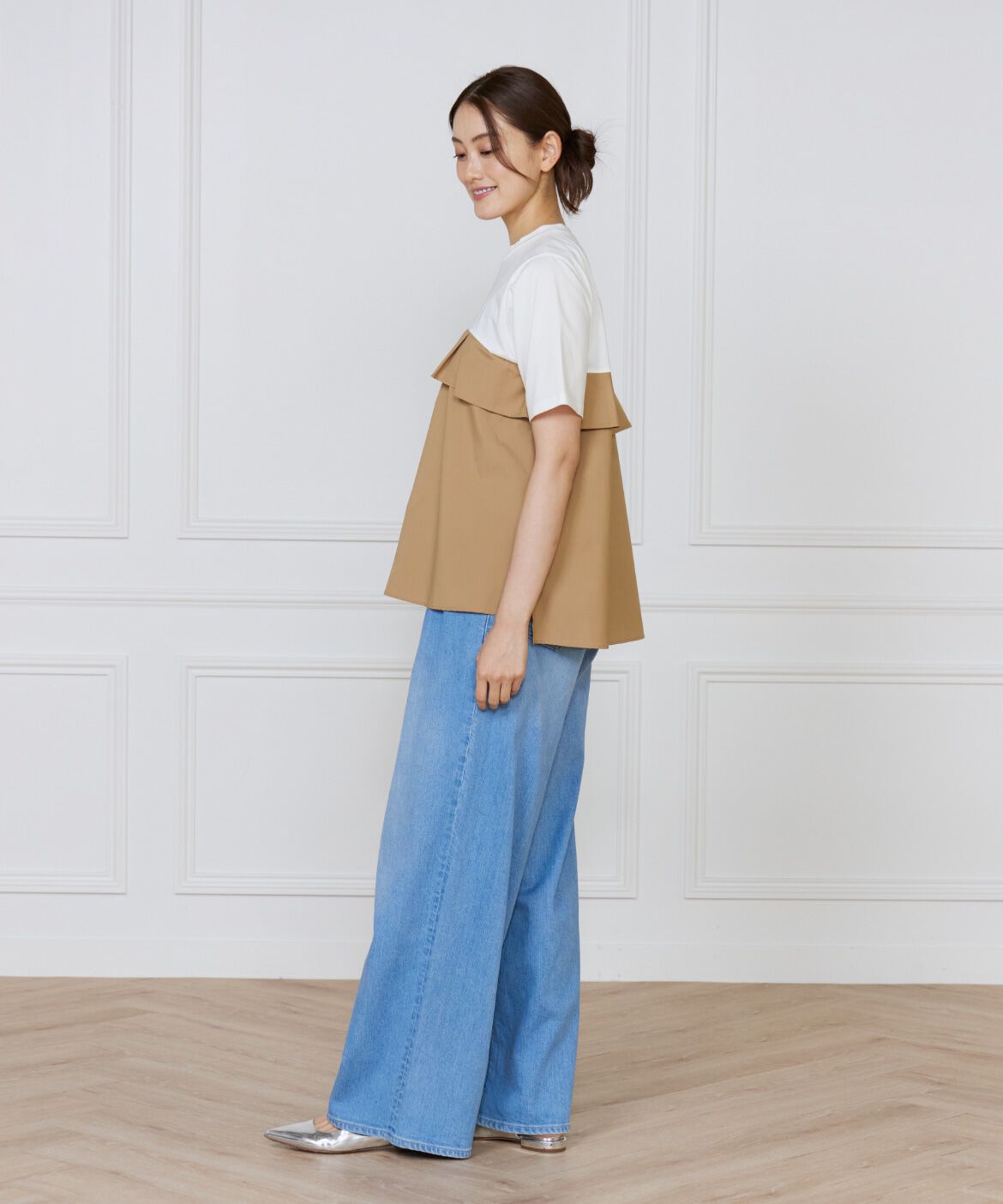 INED「《大きいサイズ》ビスチェ風コンビ ジャージー トップス」|Tシャツ・カットソー|