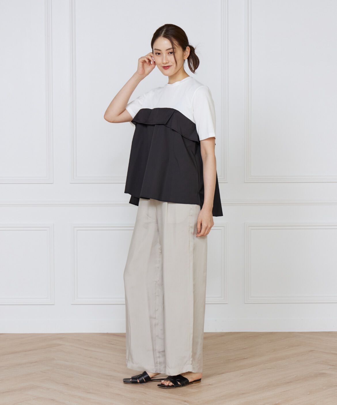 INED「《大きいサイズ》ビスチェ風コンビ ジャージー トップス」|Tシャツ・カットソー|