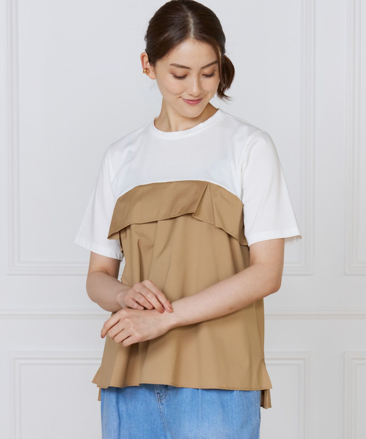 INED「《大きいサイズ》ビスチェ風コンビ ジャージー トップス」|Tシャツ・カットソー|