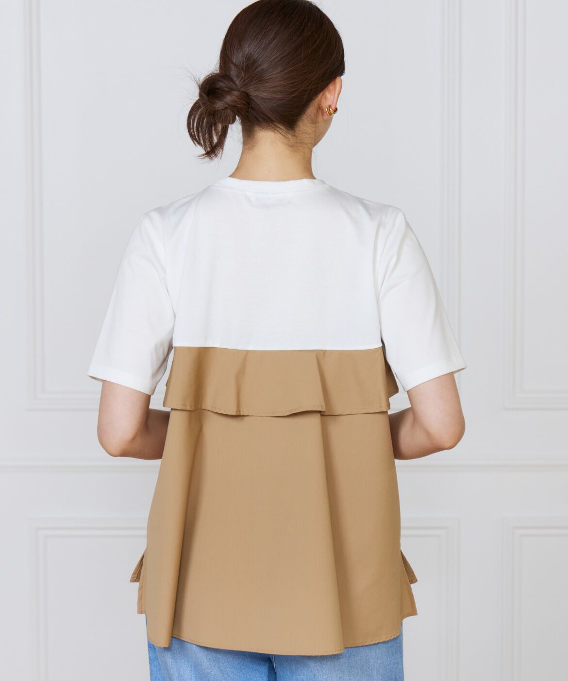 INED「《大きいサイズ》ビスチェ風コンビ ジャージー トップス」|Tシャツ・カットソー|