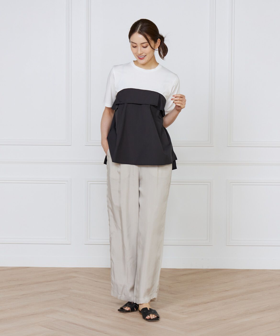 INED「《大きいサイズ》ビスチェ風コンビ ジャージー トップス」|Tシャツ・カットソー|