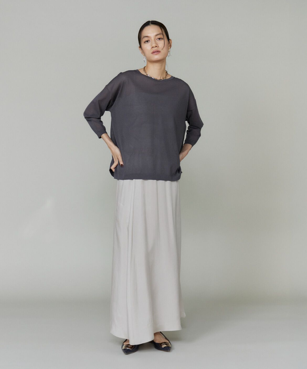 INED「《大きいサイズ》オーバーサイズボートネックニット」|ニット・セーター|