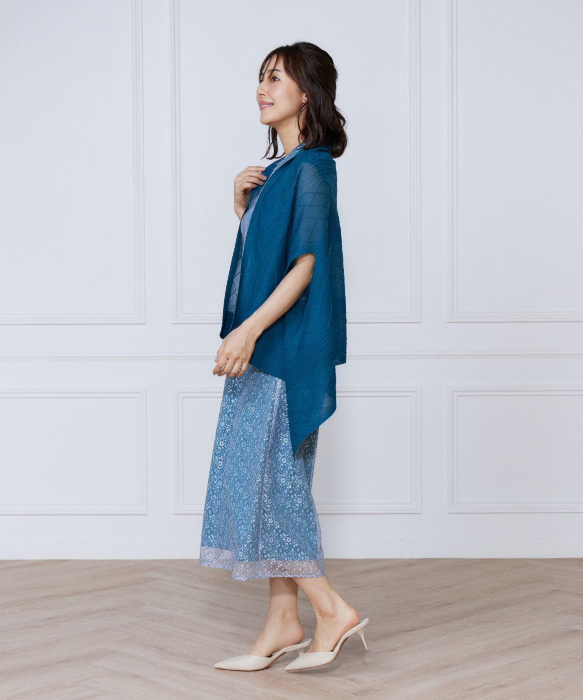 ef-de Black「シアーアーガイル大判ニットショール」|ストール|